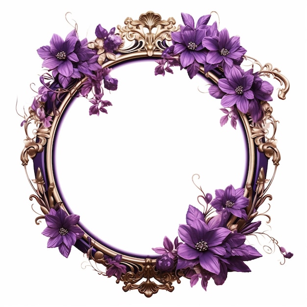 Un cadre violet avec des fleurs violettes dessus