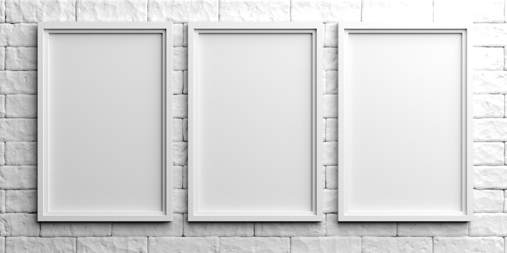 Photo cadres blancs sur fond de brique blanche illustration 3d