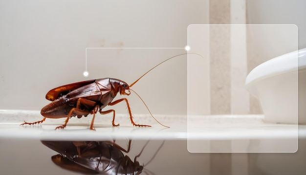 un cafard est debout sur une table en verre