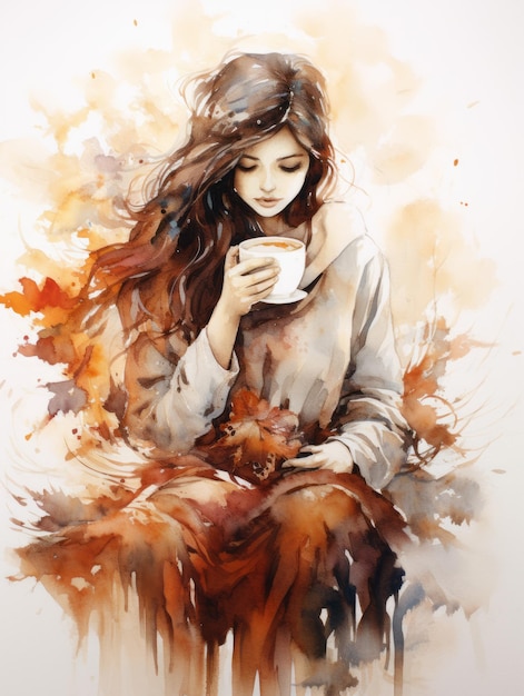 Café et aquarelle d'automne