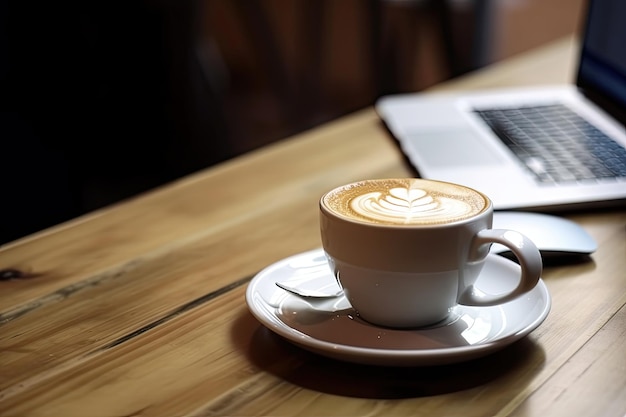 Café d'art latte chaud sur une table en bois Temps de détente Fabriqué par AIIntelligence artificielle