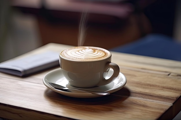 Café d'art latte chaud sur une table en bois Temps de détente Fabriqué par AIIntelligence artificielle