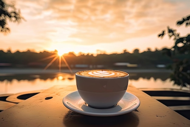 Café d'art latte chaud sur une table en bois Temps de détente Fabriqué par AIIntelligence artificielle