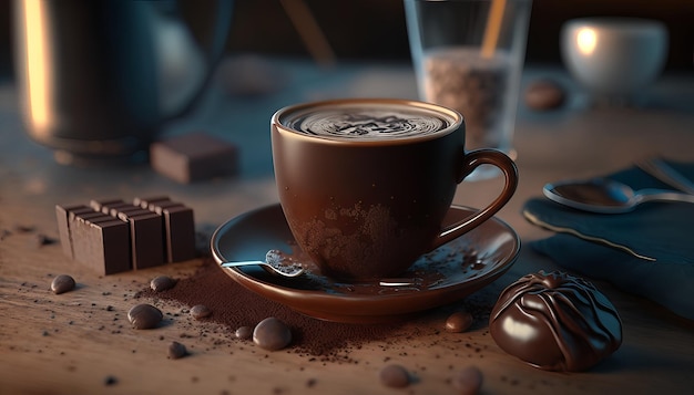 Café au chocolat Arrière-plan Heure du café AI générative