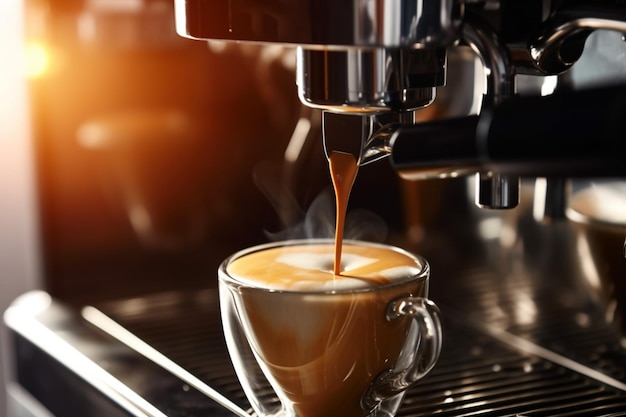 Un café au lait est versé dans une tasse de café