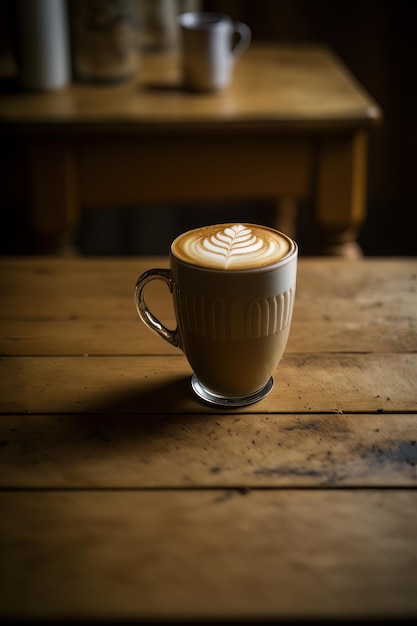 Café au lait sur une table en bois Illustrator AI Generative