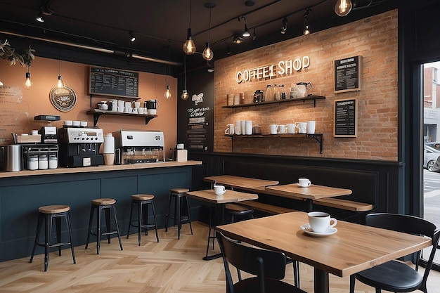 Photo un café avec un café sur le mur