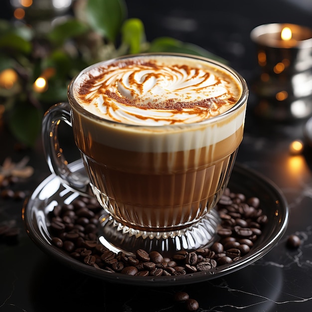 café cappuccino dans une tasse en verre