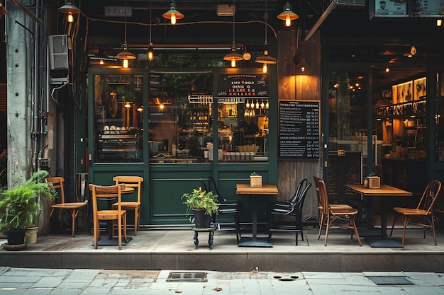 Un café chaleureux au bord de la rue.