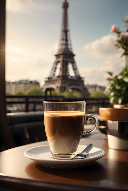 café chaud dans l'après-midi sur la photo paris