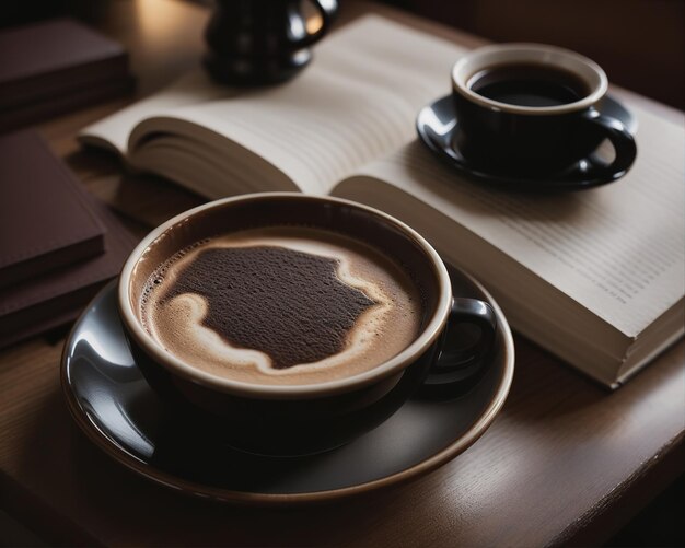 Café chaud avec des livres sur la table