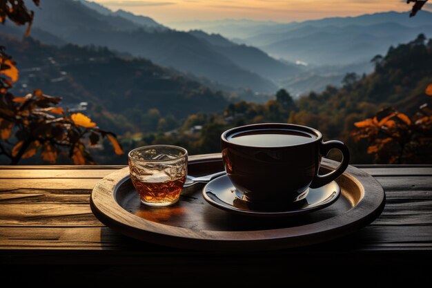 Café chaud avec montagne le matin Concept de style de vie IA générative