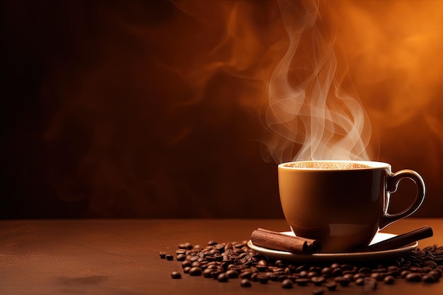Café chaud sur une surface brune