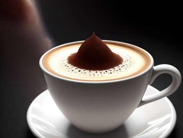 Café conceptuel dans une tasse avec soucoupe et poudre sur l'illustration de Latte Art