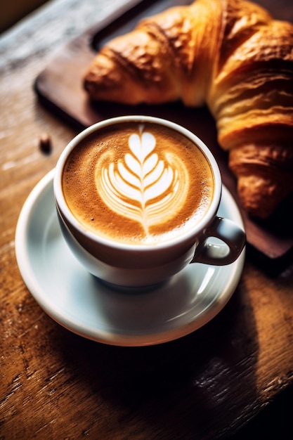 Café et croissant Latte Un début de journée parfait