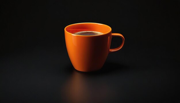 Un café dans une tasse orange avec un fond sombre