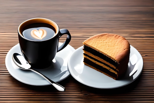 Café Double Espresso avec morceau de gâteau