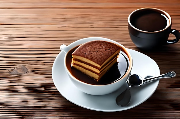 Café Double Espresso avec morceau de gâteau