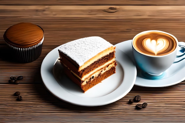 Café Double Espresso avec morceau de gâteau