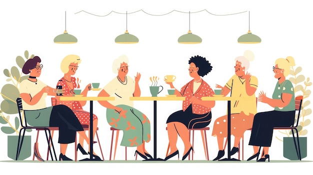 Café drôle et femmes âgées en train de parler en riant et en faisant des amis réunion de retraite chat ou groupe social restaurant thé et personnes âgées dans une conversation heureuse pour la pension ou café café