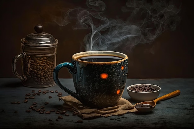 Café du matin encore chaud avec un fond sombre