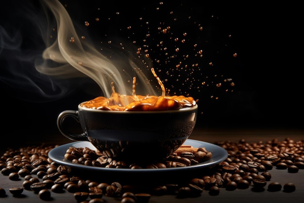 Café du matin espresso espresso chaud dans une tasse de carton café à éclabousser