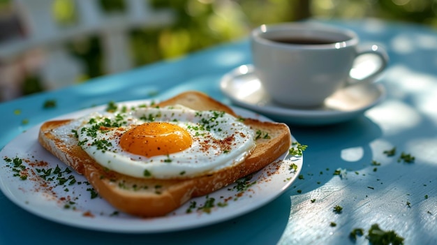 Café du matin et pain grillé avec œufs parfait petit déjeuner