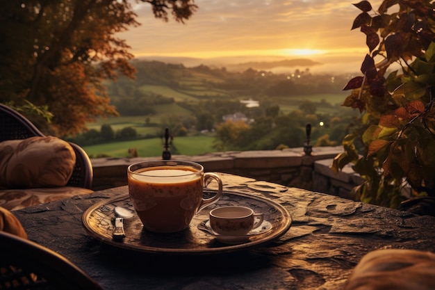 Café du matin avec vue sur la montagne IA générative