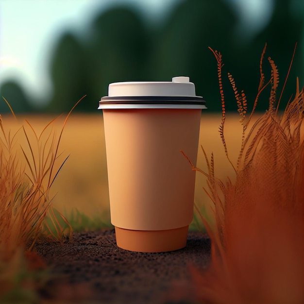Café à emporter sur fond de plantes vertes Illustration Generative AI