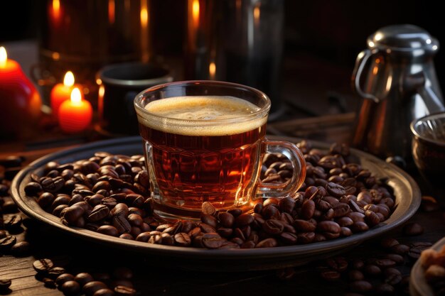 Café exprès frais dans la lumière douce du matin IA génératif