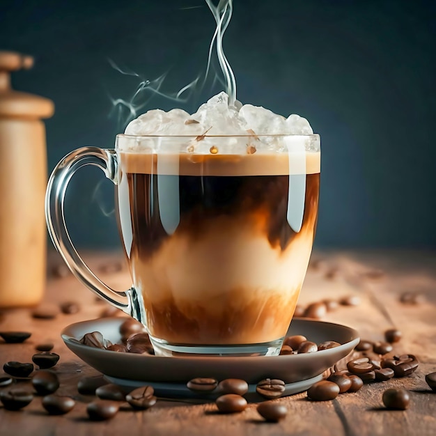 Café fumé chaud dans une tasse