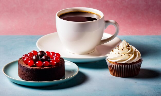 café et gâteau au chocolat dessert café latte et gâteau à la crème