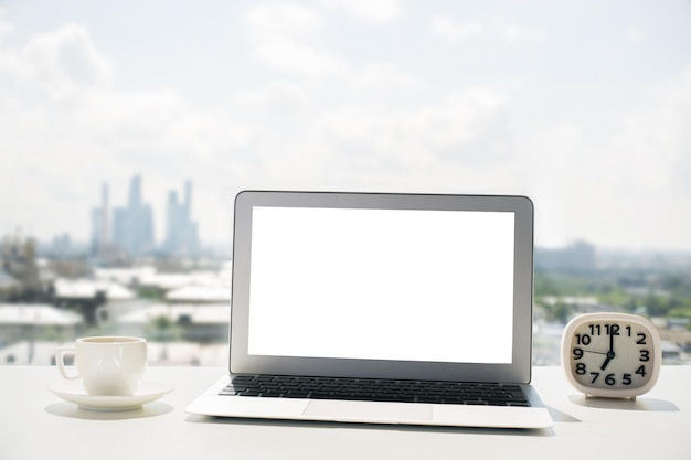 Café Et Horloge Pour Ordinateur Portable Blanc