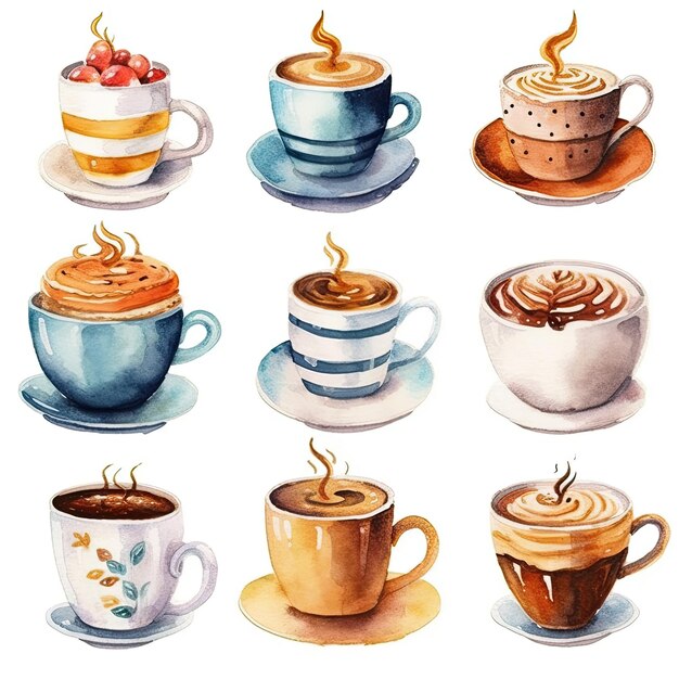 café illustrations aquarelle