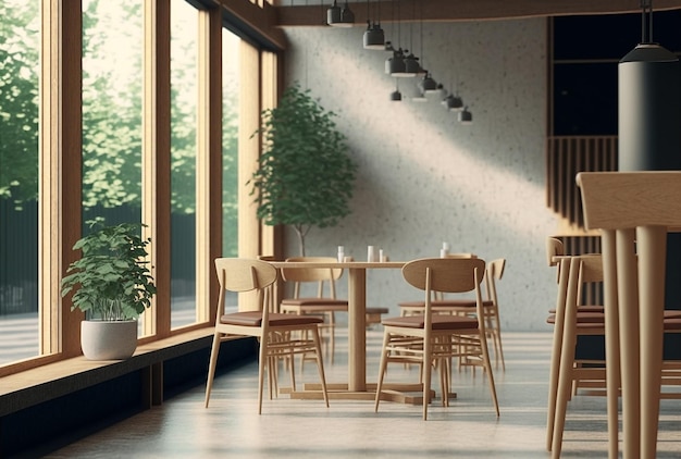 Café intérieur avec mobilier en bois Generative AI