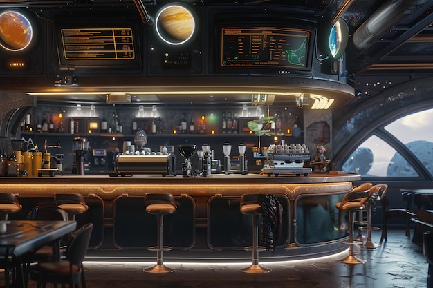 Photo un café interstellaire avec divers extraterrestres