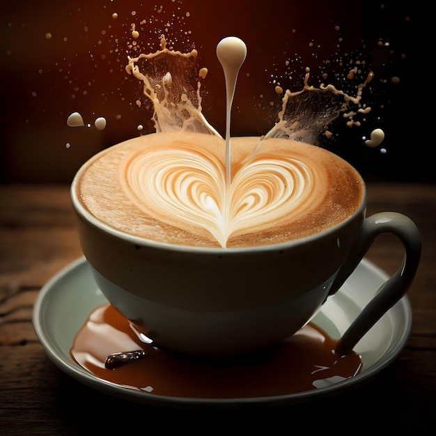 Un café latte coloré en forme de cœur pour la célébration de la Journée internationale du café