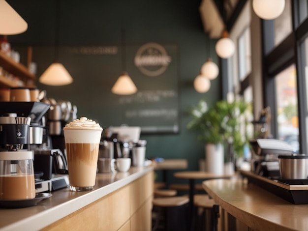 Photo un café avec un latte sur le comptoir