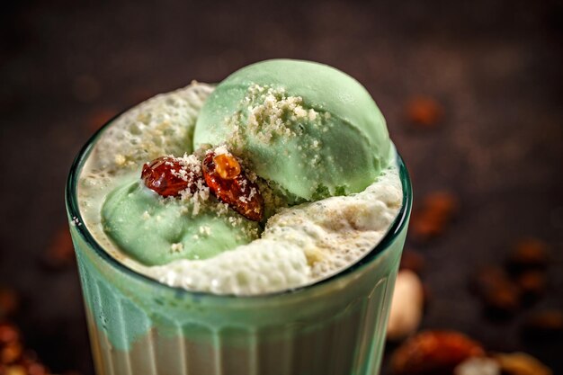 Café latte avec glace à la pistache