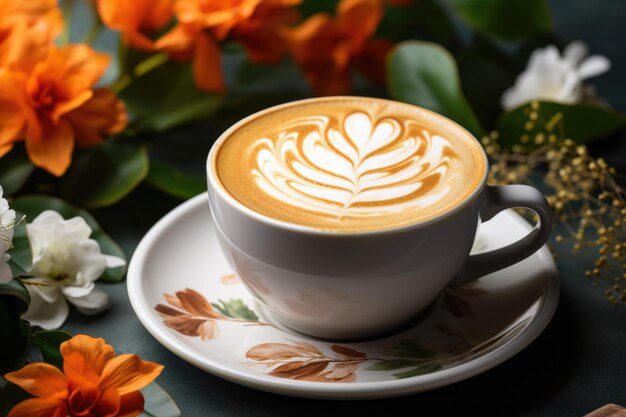 Photo le café latte sur une table métallique abstraite