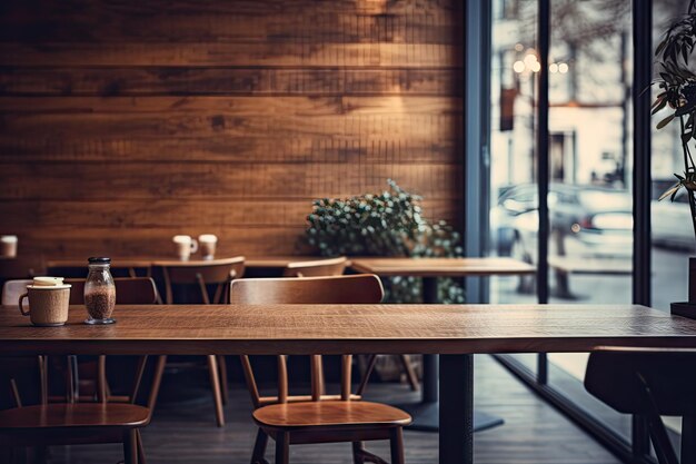 Café avec des murs en bois non focalisés ai généré