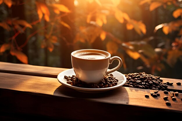 Café noir dans une tasse blanche sur la table le matin Génération AI