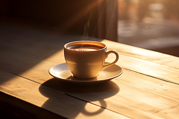 Café noir dans une tasse blanche sur la table le matin Génération AI