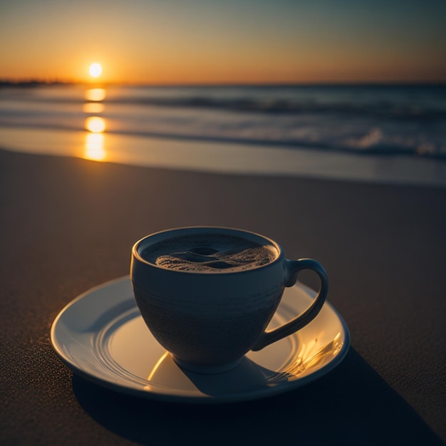 Photo le café noir sur la mer l'ia générative