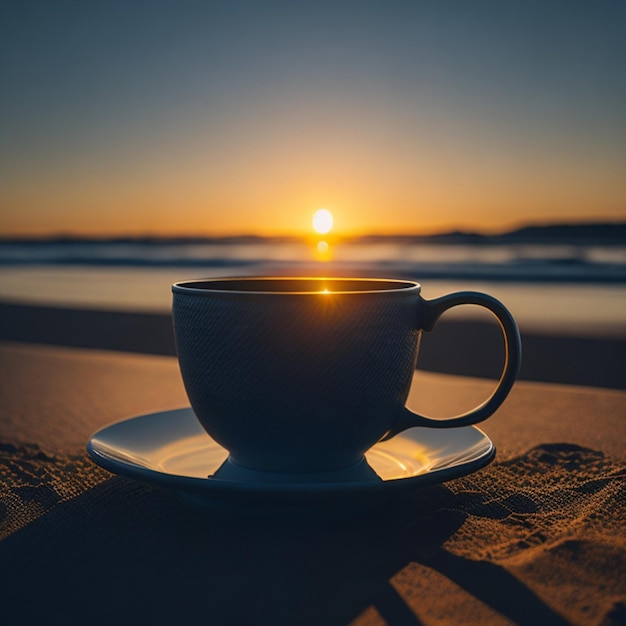 Photo le café noir sur la mer l'ia générative