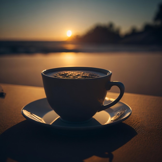 Photo le café noir sur la mer l'ia générative