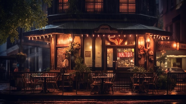 Café la nuit et la pluie