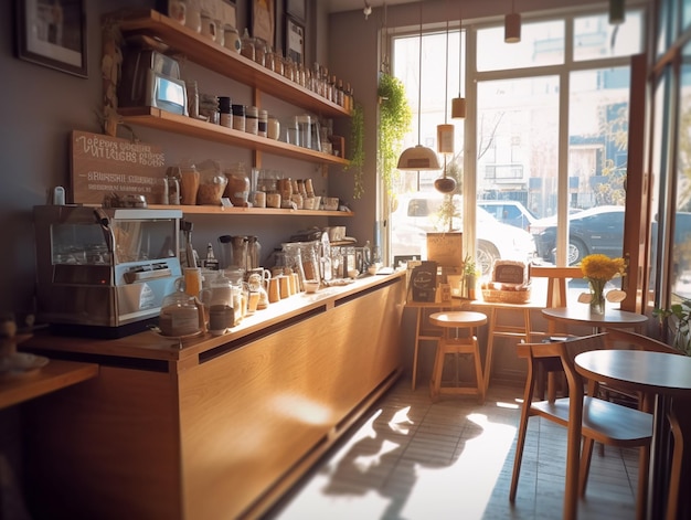 Un café avec une pancarte qui dit "café" sur le mur.