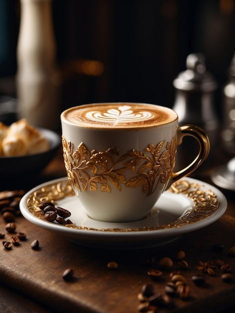 Photo un café préparé avec élégance dans une tasse somptueuse