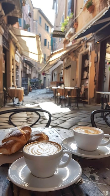 Photo café de rue italien, expresso, shot, pâtisseries, rituel quotidien